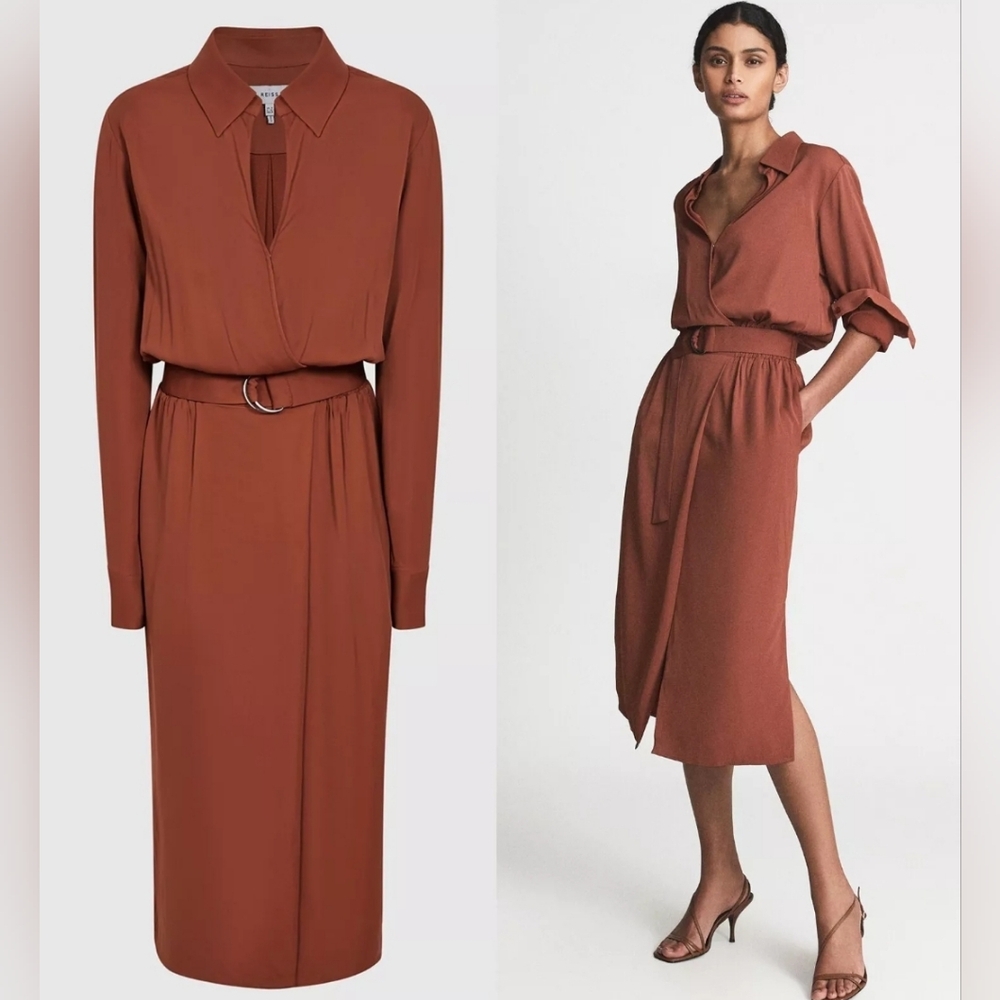 Elegant Rust Belted Dress